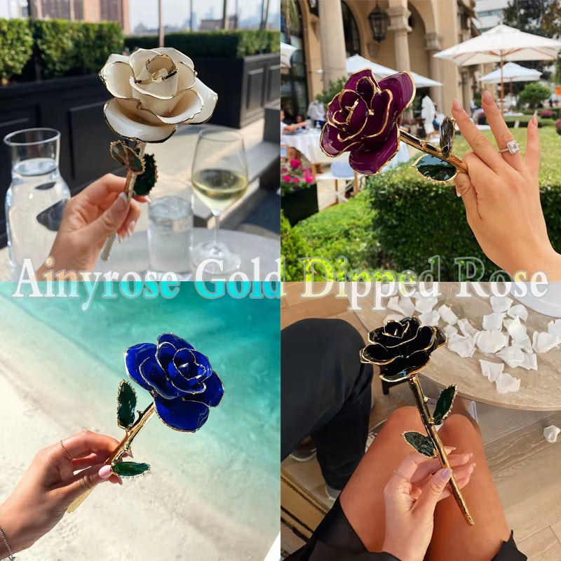 Gifts for Women 24K Gold Dipped Rose with Stand Eternal Flowers Forever Love in Box Girlfriend Wedding Valentine Gift for Her