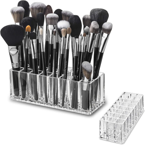 Byalegory Acrylic Makeup Beauty Brush Organizer | 24 Space Cosmetic Storage (CLEAR)
