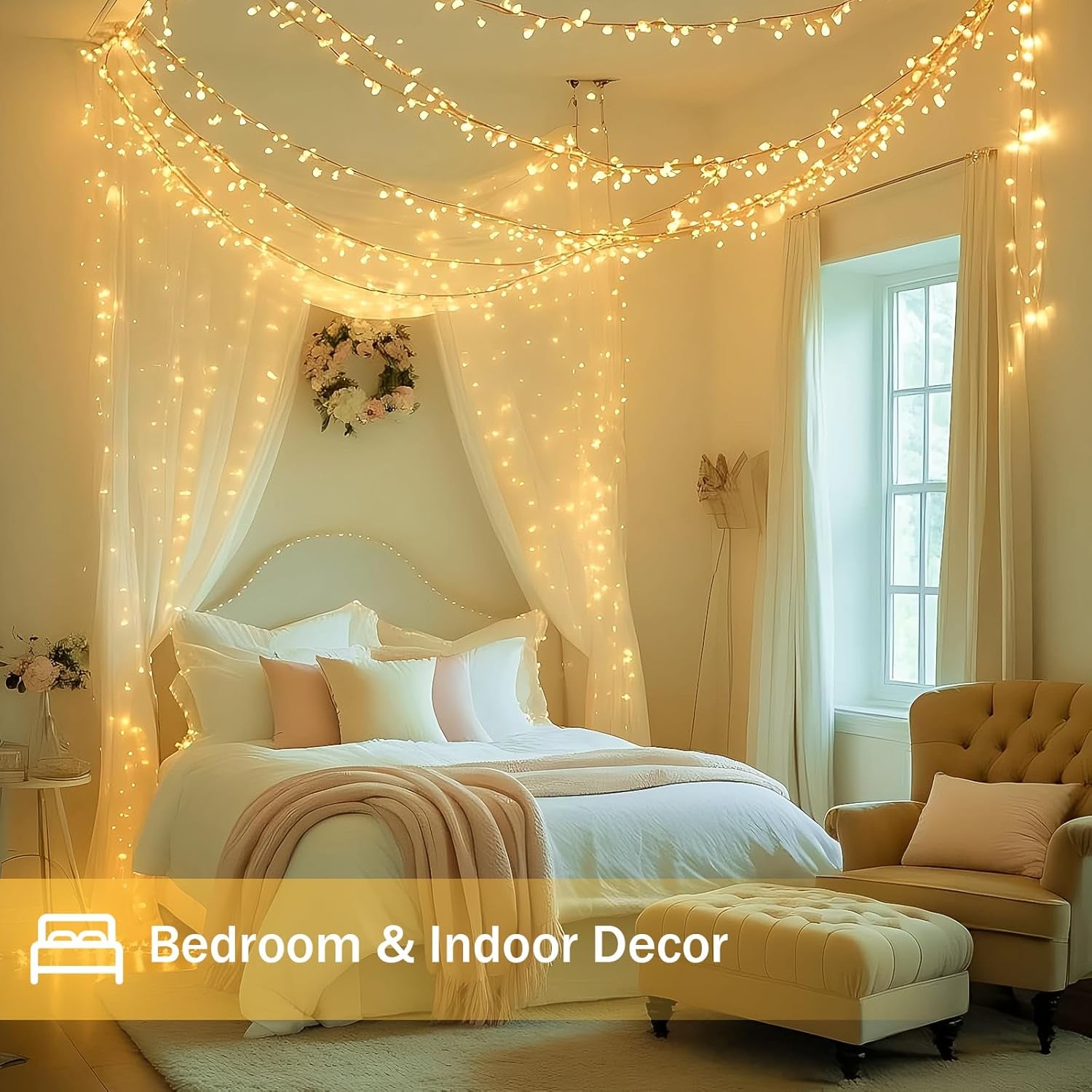 Connectable 200 LED String Lights Indoor Outdoor with Timer, 66FT 13 Modes Warm White Christmas Lights Waterproof, Twinkle Fairy Lights Plug in Clear Wire for Christmas Tree, Bedroom, Classroom Decor