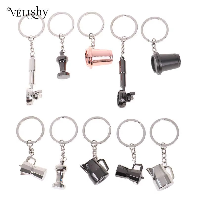 Creative Coffee Keychain Coffee Handle Keyring Portable Coffee Machine Pitcher Keyring Portable Coffeeware Accessories Gift