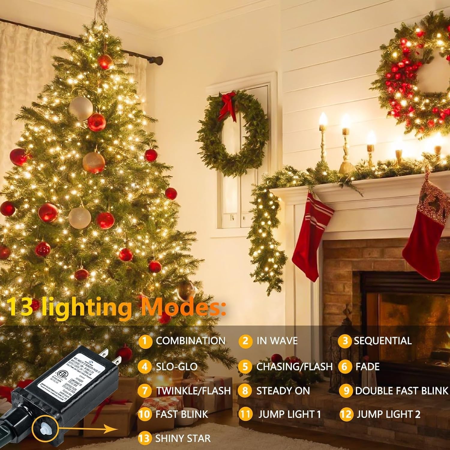 Connectable 200 LED String Lights Indoor Outdoor with Timer, 66FT 13 Modes Warm White Christmas Lights Waterproof, Twinkle Fairy Lights Plug in Clear Wire for Christmas Tree, Bedroom, Classroom Decor